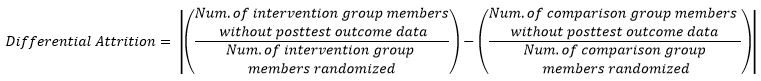 Differential attrition is defined as the absolute value of the percentage point difference between the attrition rates for the intervention group and the comparison group